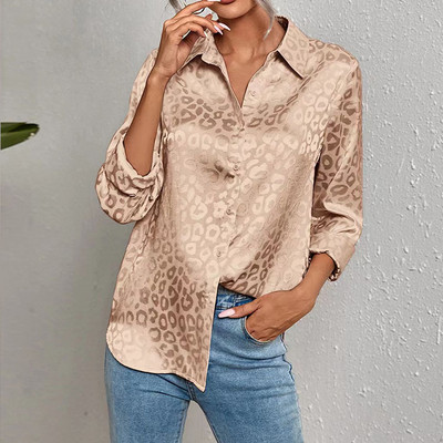 Bluze elegante din satin cu imprimeu leopard din jacquard, primăvară, toamnă, cu mâneci lungi, bluză pentru femei, topuri, cămăși, haine pentru femei, bluză