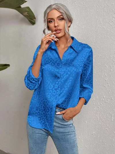 Bluze elegante din satin cu imprimeu leopard din jacquard, primăvară, toamnă, cu mâneci lungi, bluză pentru femei, topuri, cămăși, haine pentru femei, bluză