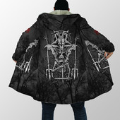 Pelerina cu glugă pentru bărbați Satan Demon Tattoo Craniu Imprimare 3D Trenci din lână de iarnă Unisex Casual Gros Pelerina caldă cu glugă H008