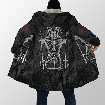Ανδρικό μανδύα με κουκούλα Satan Demon Tattoo Skull 3D Εκτύπωση Winter Fleece Trench Coat Unisex Casual Thicken ζεστό μανδύα με κουκούλα H008