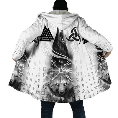 Νέος μανδύας Ανδρικό λουκούμι με τατουάζ Viking 3D Ολόσωμο μανδύα εκτύπωσης από φλις κουκούλα Unisex Casual Παχύ μανδύα ζεστό παλτό