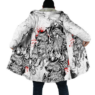 Zimska modna majica s kapuljačom Cape Fenrir Vedvisir Runes Raven Tattoo 3D Print Muški debeli vuneni kaput s kapuljačom Unisex Ležerni topli kaput