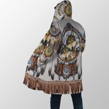 Νεότερο χειμερινό ανδρικό μανδύα Beautiful Tribal Native Wolf 3D full printing Thick Fleece Hooded Coat Unisex Casual Warm Cape παλτό