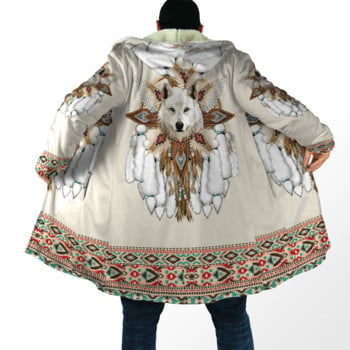 Νεότερο χειμερινό ανδρικό μανδύα Beautiful Tribal Native Wolf 3D full printing Thick Fleece Hooded Coat Unisex Casual Warm Cape παλτό