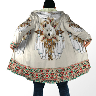 Cea mai nouă mantie de iarnă pentru bărbați Frumos Tribal Nativ Wolf 3D Full Printing Gros Fleece Glugă Palton Unisex Casual Cald Cape