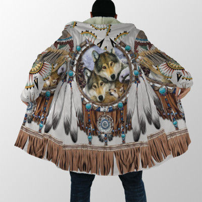 Cea mai nouă mantie de iarnă pentru bărbați Frumos Tribal Nativ Wolf 3D Full Printing Gros Fleece Glugă Palton Unisex Casual Cald Cape