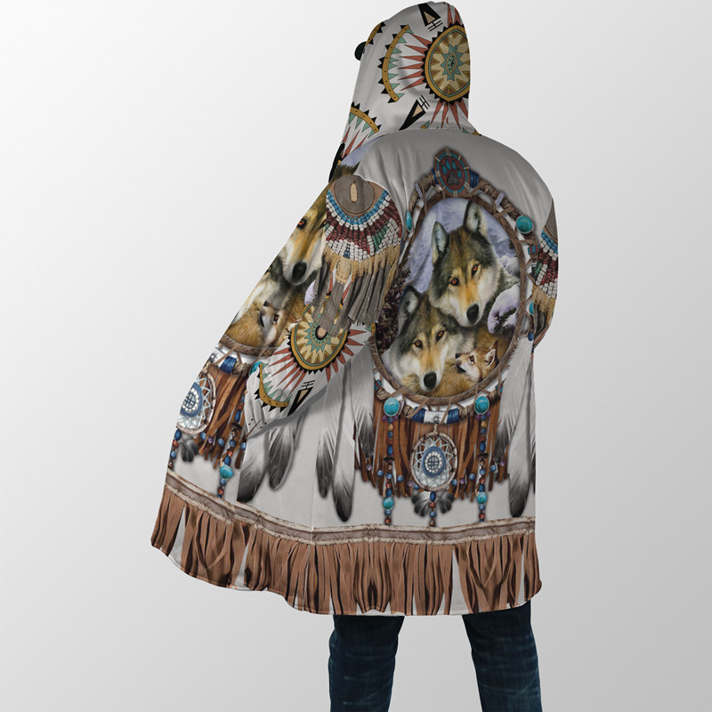Cea mai nouă mantie de iarnă pentru bărbați Frumos Tribal Nativ Wolf 3D Full Printing Gros Fleece Glugă Palton Unisex Casual Cald Cape