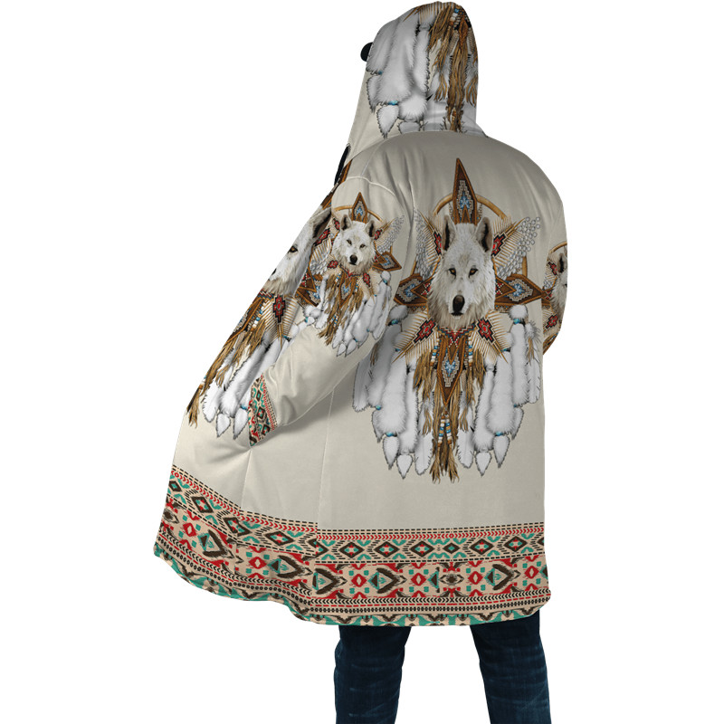 Cea mai nouă mantie de iarnă pentru bărbați Frumos Tribal Nativ Wolf 3D Full Printing Gros Fleece Glugă Palton Unisex Casual Cald Cape