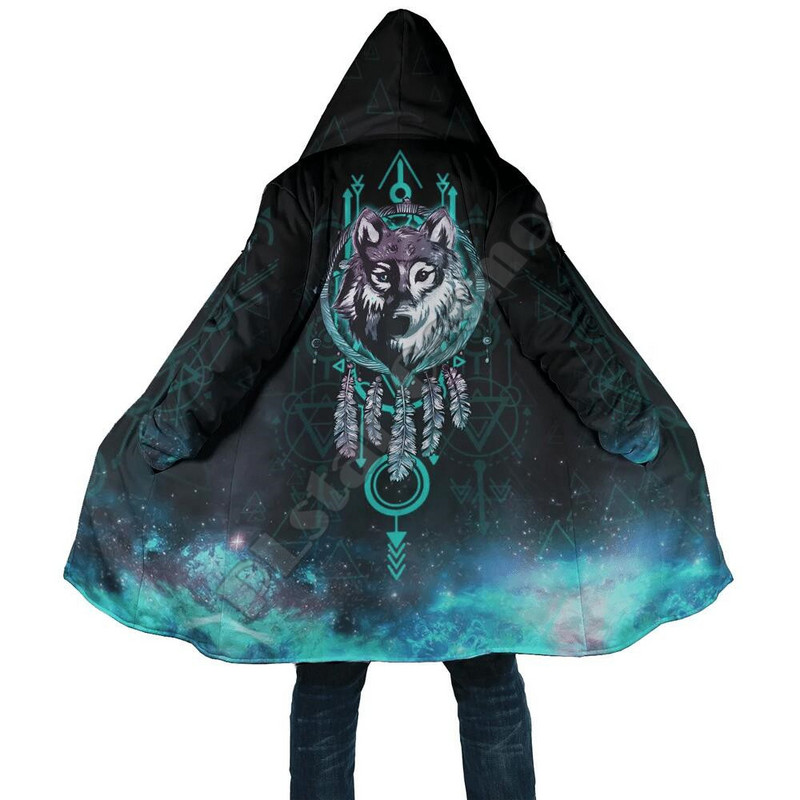 Muški autohtoni stil Wolf Tattoo 3D ispis Zimski muški i ženski ogrtač s kapuljačom Vuneni vjetrootporni neutralni ležerni topli kaput