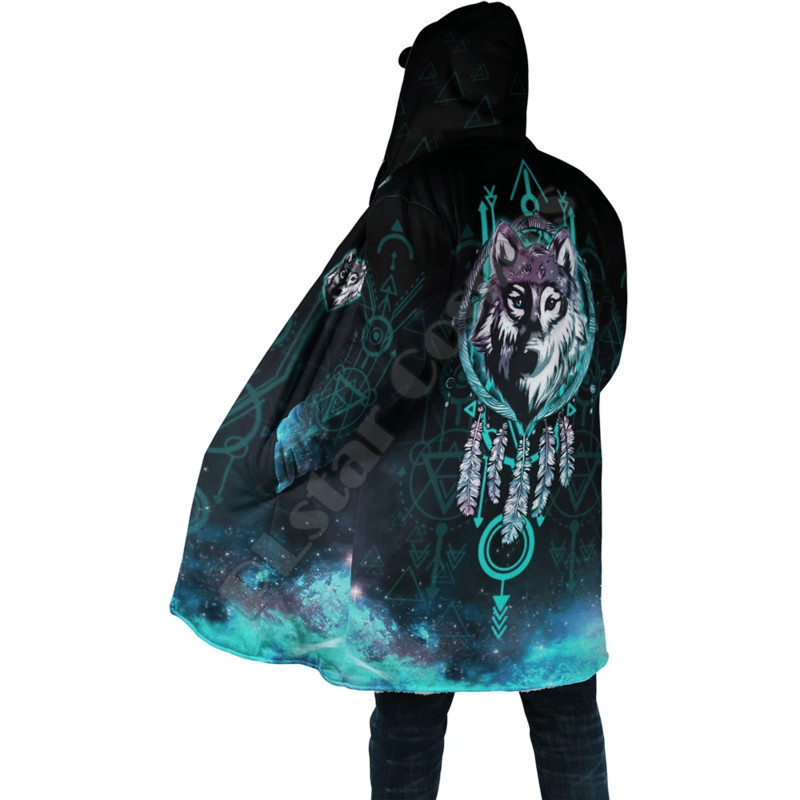 Muški autohtoni stil Wolf Tattoo 3D ispis Zimski muški i ženski ogrtač s kapuljačom Vuneni vjetrootporni neutralni ležerni topli kaput