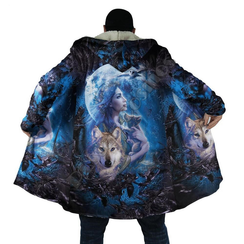 Muški autohtoni stil Wolf Tattoo 3D ispis Zimski muški i ženski ogrtač s kapuljačom Vuneni vjetrootporni neutralni ležerni topli kaput