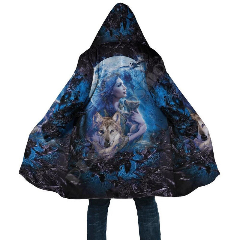 Muški autohtoni stil Wolf Tattoo 3D ispis Zimski muški i ženski ogrtač s kapuljačom Vuneni vjetrootporni neutralni ležerni topli kaput