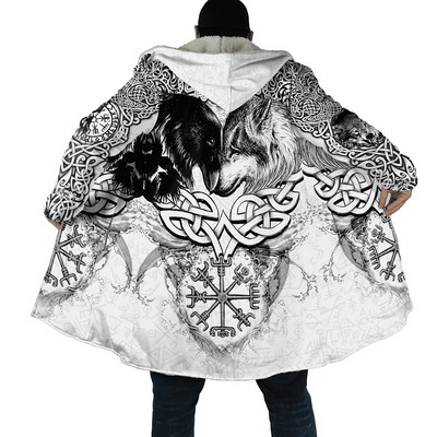 Ανδρικό μανδύα Raven Viking Tattoo 3D Ολόσωμο τύπωμα με κουκούλα φλις μανδύα Unisex Casual παχύρρευστο ζεστό παλτό