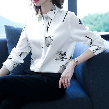 Κομψή εκτύπωση μόδας τριαντάφυλλο γυναικεία μπλούζα υψηλής ποιότητας Νέο μακρυμάνικο λευκό μονό στήθος Γυναικείο πουκάμισο γραφείου 2023