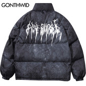 GONTHWID Graffiti Ink Tie Dye Print Βαμβακερή επένδυση Puffer Parka Jackets Streetwear Hip Hop Winter Casual Punk Rock Parkas Hipster