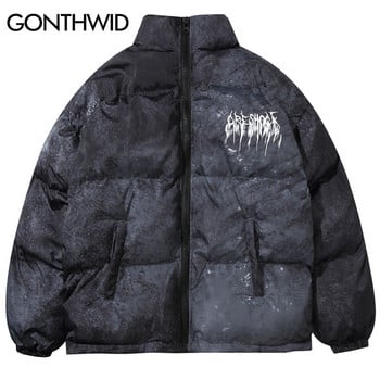 GONTHWID Graffiti Ink Tie Dye Print Βαμβακερή επένδυση Puffer Parka Jackets Streetwear Hip Hop Winter Casual Punk Rock Parkas Hipster