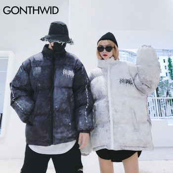 GONTHWID Graffiti Ink Tie Dye Print Βαμβακερή επένδυση Puffer Parka Jackets Streetwear Hip Hop Winter Casual Punk Rock Parkas Hipster