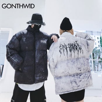 GONTHWID Graffiti Ink Tie Dye Print Βαμβακερή επένδυση Puffer Parka Jackets Streetwear Hip Hop Winter Casual Punk Rock Parkas Hipster