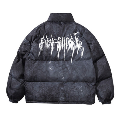 GONTHWID Graffiti Ink Tie Dye Print Βαμβακερή επένδυση Puffer Parka Jackets Streetwear Hip Hop Winter Casual Punk Rock Parkas Hipster