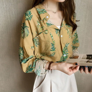 Γυναικείο μακρυμάνικο, χαλαρό, πουά ριγέ λουλουδάτο πουκάμισο γραφείου μπλούζα