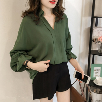 Дамска широка ежедневна блуза на флорални райета на точки с дълги ръкави, офис блуза, горна риза