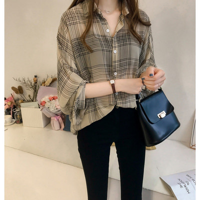 Γυναικείο μακρυμάνικο, χαλαρό, πουά ριγέ λουλουδάτο πουκάμισο γραφείου μπλούζα