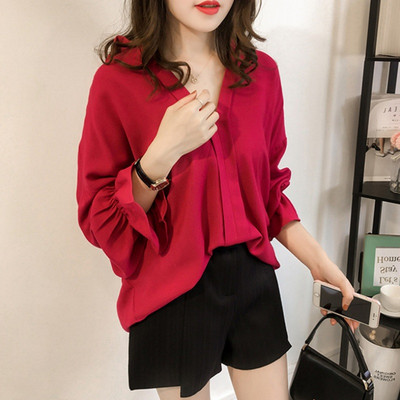 Γυναικείο μακρυμάνικο, χαλαρό, πουά ριγέ λουλουδάτο πουκάμισο γραφείου μπλούζα