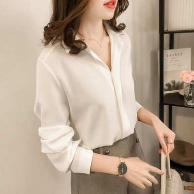 Γυναικείο μακρυμάνικο, χαλαρό, πουά ριγέ λουλουδάτο πουκάμισο γραφείου μπλούζα