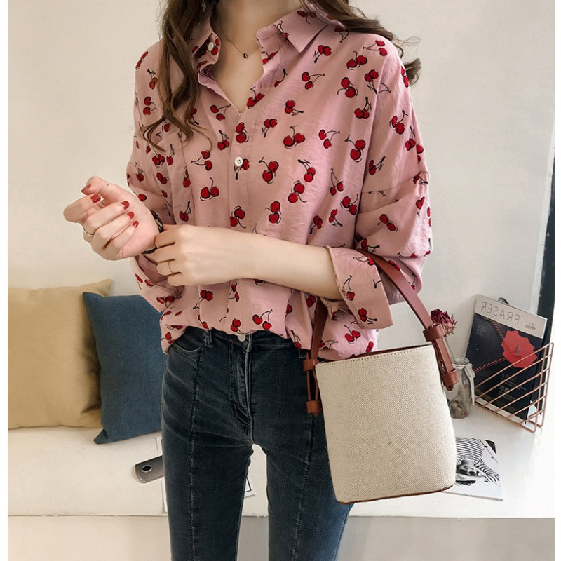 Γυναικείο μακρυμάνικο, χαλαρό, πουά ριγέ λουλουδάτο πουκάμισο γραφείου μπλούζα