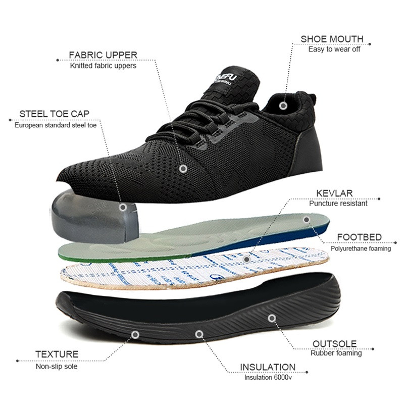 Lengvi apsauginiai batai Vyriški unisex darbo treniruokliai Moteriški plieniniai pirštai, neslystantys vientisos spalvos kvėpuojantys konstrukciniai vyriški sportbačiai
