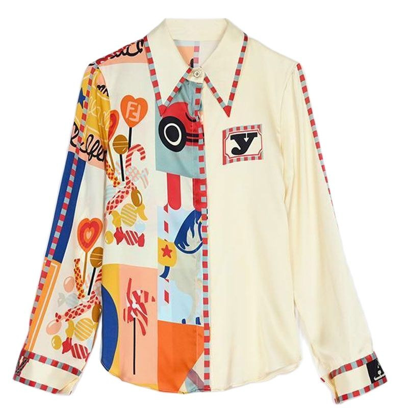 Bluză casual elegantă cu imprimeu cu litere, primăvară, toamnă, nouă, largi, cu mânecă lungă, îmbrăcăminte pentru femei, cămașă cu gât polo pentru navetă.