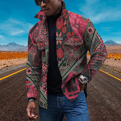 Viršutiniai drabužiai vyrams Vintage Ethnic Paisley Print Lengvi ploni striukės marškiniai ilgomis rankovėmis, vėjui atsparūs bombonešiai, vyriški drabužiai