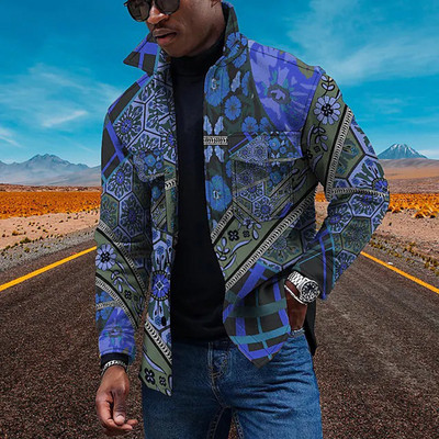 Viršutiniai drabužiai vyrams Vintage Ethnic Paisley Print Lengvi ploni striukės marškiniai ilgomis rankovėmis, vėjui atsparūs bombonešiai, vyriški drabužiai