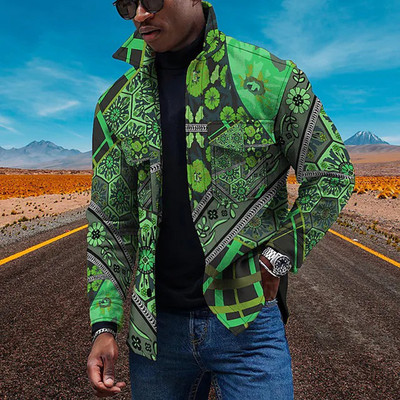 Viršutiniai drabužiai vyrams Vintage Ethnic Paisley Print Lengvi ploni striukės marškiniai ilgomis rankovėmis, vėjui atsparūs bombonešiai, vyriški drabužiai