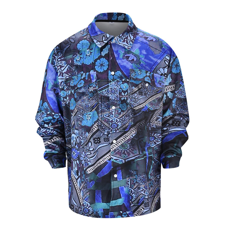 Viršutiniai drabužiai vyrams Vintage Ethnic Paisley Print Lengvi ploni striukės marškiniai ilgomis rankovėmis, vėjui atsparūs bombonešiai, vyriški drabužiai