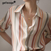 Proljeće jesen Uredska dama s višebojnim prugastim printom Bluza s šik ovratnikom i dugim rukavima široka ženska košulja od šifona