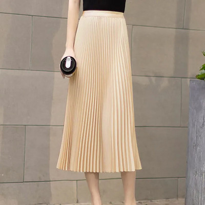 Ljetna nova jednobojna midi suknja veće veličine za žene Korejska modna elastična visoka struka plisirana suknja A-kroja Elegantna široka suknja
