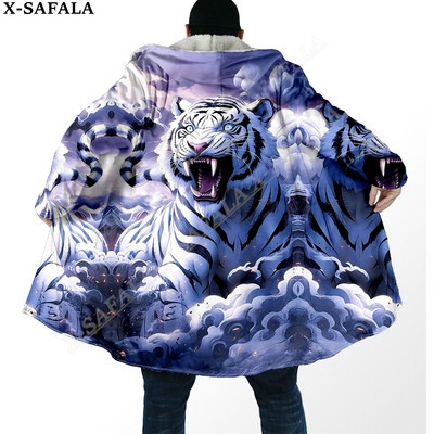 Debeli plašt iz snova s 3D ispisom The King White Tiger Skin, tople tople muške kapute s kapuljačom, kaput, ogrtač od ogrtača, otporan na vjetar-6