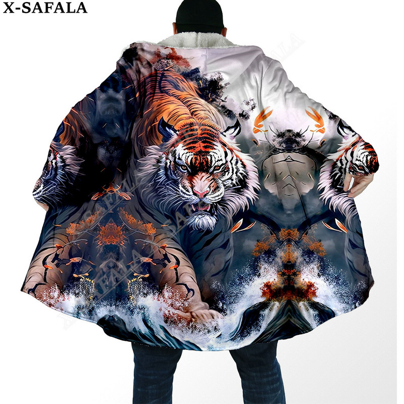 Debeli plašt iz snova s 3D ispisom The King White Tiger Skin, tople tople muške kapute s kapuljačom, kaput, ogrtač od ogrtača, otporan na vjetar-6