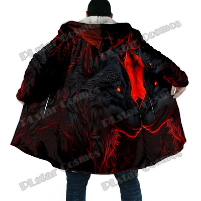 Χειμερινός ανδρικός μανδύας με μοτίβο λύκου και φεγγαριού 3D παντού εμπριμέ μανδύα με κουκούλα από φλις χοντρή κουκούλα Unisex Casual ζεστό παλτό κάπας DP53