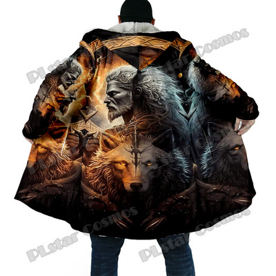 Χειμερινός ανδρικός μανδύας με μοτίβο λύκου και φεγγαριού 3D παντού εμπριμέ μανδύα με κουκούλα από φλις χοντρή κουκούλα Unisex Casual ζεστό παλτό κάπας DP53
