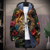 Animal Lion And Tiger Retro Graffiti μοτίβο 3D τυπωμένο ανδρικό παλτό με κουκούλα Χειμερινό casual παχύ Ζεστό μπουφάν με κουκούλα HR04