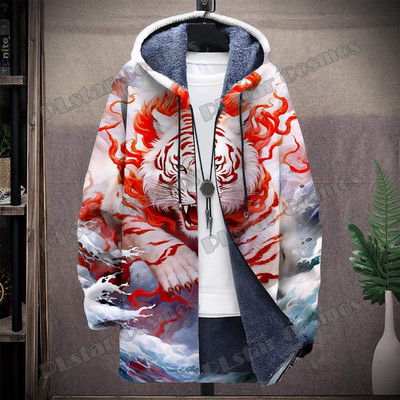 Animal Lion And Tiger Retro Graffiti μοτίβο 3D τυπωμένο ανδρικό παλτό με κουκούλα Χειμερινό casual παχύ Ζεστό μπουφάν με κουκούλα HR04