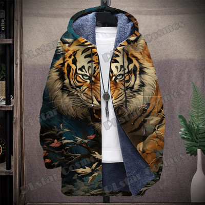 Animal Lion And Tiger Retro Graffiti μοτίβο 3D τυπωμένο ανδρικό παλτό με κουκούλα Χειμερινό casual παχύ Ζεστό μπουφάν με κουκούλα HR04