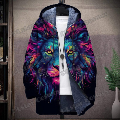 Animal Lion And Tiger Retro Graffiti μοτίβο 3D τυπωμένο ανδρικό παλτό με κουκούλα Χειμερινό casual παχύ Ζεστό μπουφάν με κουκούλα HR04