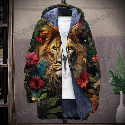 Animal Lion And Tiger Retro Graffiti μοτίβο 3D τυπωμένο ανδρικό παλτό με κουκούλα Χειμερινό casual παχύ Ζεστό μπουφάν με κουκούλα HR04