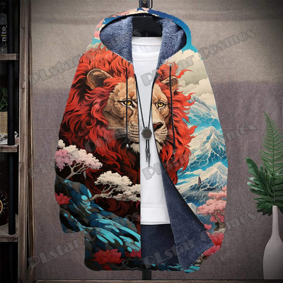 Animal Lion And Tiger Retro Graffiti μοτίβο 3D τυπωμένο ανδρικό παλτό με κουκούλα Χειμερινό casual παχύ Ζεστό μπουφάν με κουκούλα HR04