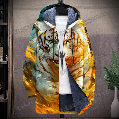 Animal Lion And Tiger Retro Graffiti μοτίβο 3D τυπωμένο ανδρικό παλτό με κουκούλα Χειμερινό casual παχύ Ζεστό μπουφάν με κουκούλα HR04