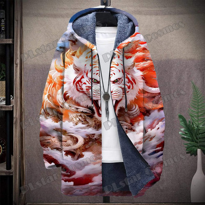 Animal Lion And Tiger Retro Graffiti μοτίβο 3D τυπωμένο ανδρικό παλτό με κουκούλα Χειμερινό casual παχύ Ζεστό μπουφάν με κουκούλα HR04