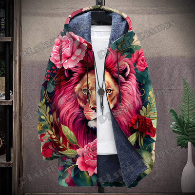 Animal Lion And Tiger Retro Graffiti μοτίβο 3D τυπωμένο ανδρικό παλτό με κουκούλα Χειμερινό casual παχύ Ζεστό μπουφάν με κουκούλα HR04